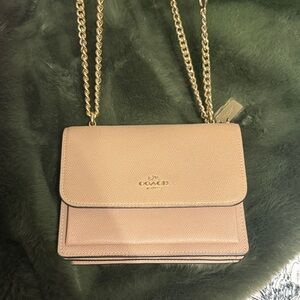 Coach Blush Leather Crossbody Bag with Gold Chain
